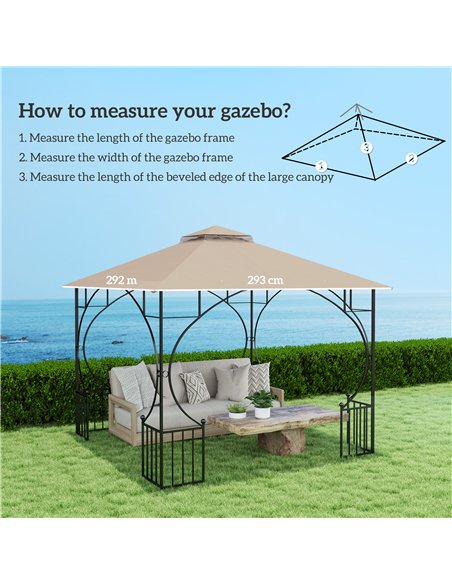 Outsunny 3x3(m) Replacement Gazebo Canopy, Double Tier Roof Top for Garden, Patio, Outdoor, Khaki (TOP ONLY) - pic 119489 | FastDaddyshop