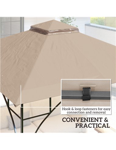 Outsunny 3x3(m) Replacement Gazebo Canopy, Double Tier Roof Top for Garden, Patio, Outdoor, Khaki (TOP ONLY)