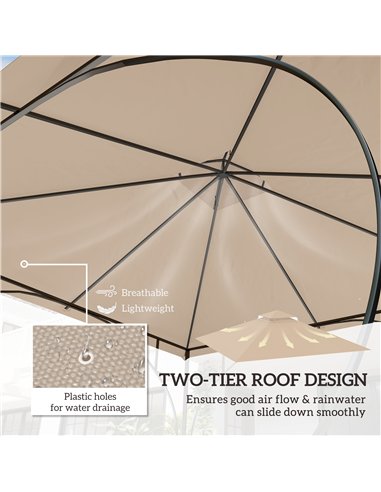 Outsunny 3x3(m) Replacement Gazebo Canopy, Double Tier Roof Top for Garden, Patio, Outdoor, Khaki (TOP ONLY)