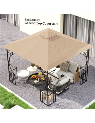 Outsunny 3x3(m) Replacement Gazebo Canopy, Double Tier Roof Top for Garden, Patio, Outdoor, Khaki (TOP ONLY)