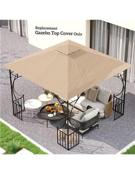 Outsunny 3x3(m) Replacement Gazebo Canopy, Double Tier Roof Top for Garden, Patio, Outdoor, Khaki (TOP ONLY) - pic 119493 | FastDaddyshop