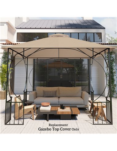 Outsunny 3x3(m) Replacement Gazebo Canopy, Double Tier Roof Top for Garden, Patio, Outdoor, Khaki (TOP ONLY)