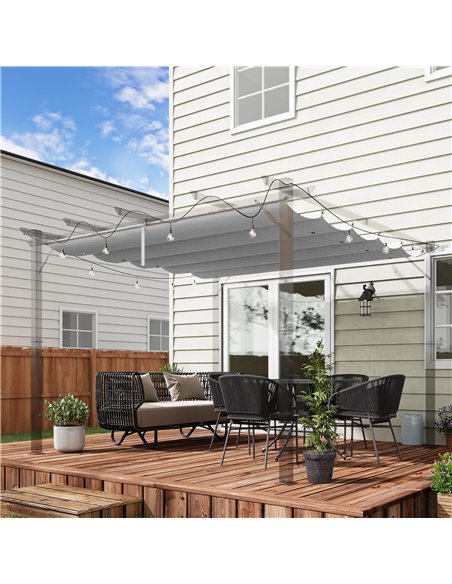 Outsunny Retractable Pergola Shade Cover, Replacement Canopy Fabric for 3 x 3 (m) Pergola, Gazebo Retractable Roof, Light Grey - pic 119497 | FastDaddyshop