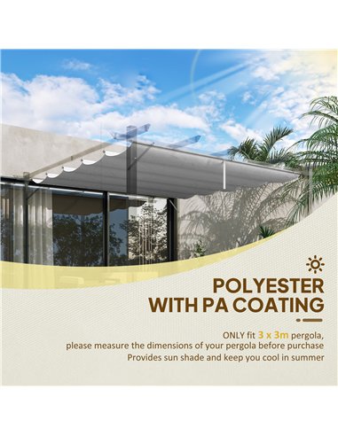 Outsunny Retractable Pergola Shade Cover, Replacement Canopy Fabric for 3 x 3 (m) Pergola, Gazebo Retractable Roof, Light Grey