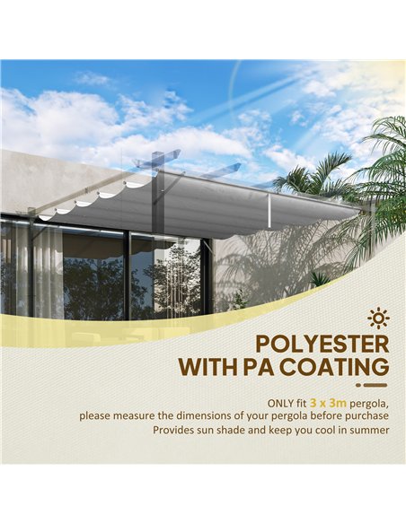 Outsunny Retractable Pergola Shade Cover, Replacement Canopy Fabric for 3 x 3 (m) Pergola, Gazebo Retractable Roof, Light Grey - pic 119499 | FastDaddyshop