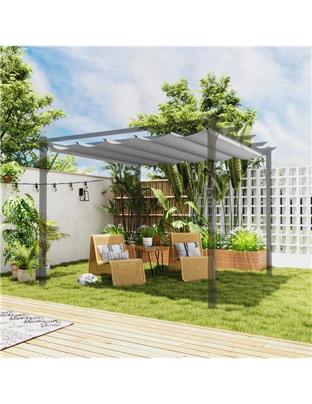 Outsunny Retractable Pergola Shade Cover, Replacement Canopy Fabric for 3 x 3 (m) Pergola, Gazebo Retractable Roof, Light Grey - pic 119503 | FastDaddyshop