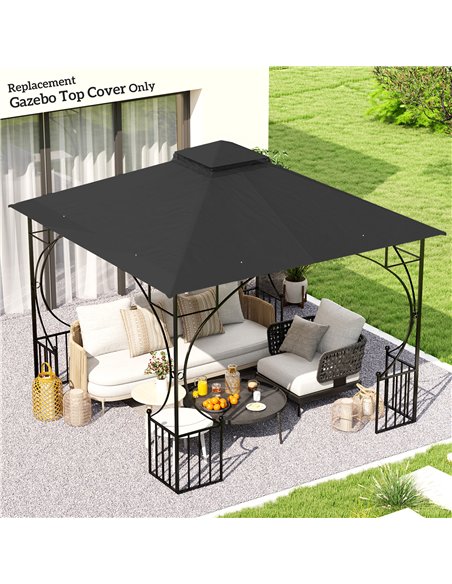 Outsunny 3x3(m) Replacement Gazebo Canopy, Double Tier Roof Top for Garden, Patio, Outdoor, Black (TOP ONLY) - pic 119506 | FastDaddyshop
