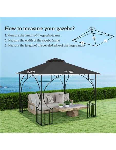 Outsunny 3x3(m) Replacement Gazebo Canopy, Double Tier Roof Top for Garden, Patio, Outdoor, Black (TOP ONLY) - pic 119507 | FastDaddyshop