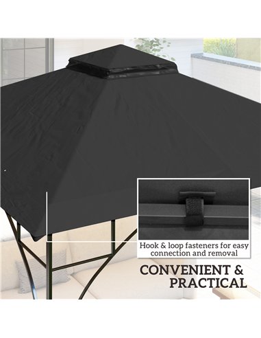 Outsunny 3x3(m) Replacement Gazebo Canopy, Double Tier Roof Top for Garden, Patio, Outdoor, Black (TOP ONLY)