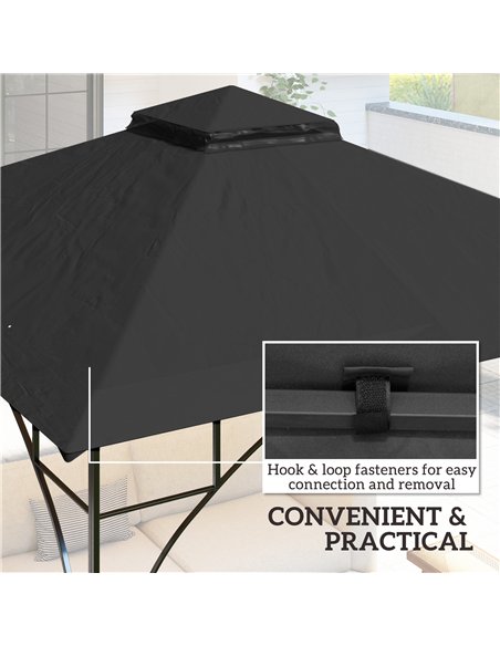 Outsunny 3x3(m) Replacement Gazebo Canopy, Double Tier Roof Top for Garden, Patio, Outdoor, Black (TOP ONLY) - pic 119509 | FastDaddyshop