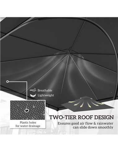 Outsunny 3x3(m) Replacement Gazebo Canopy, Double Tier Roof Top for Garden, Patio, Outdoor, Black (TOP ONLY)