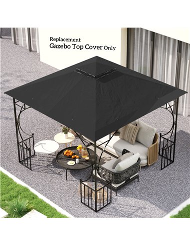 Outsunny 3x3(m) Replacement Gazebo Canopy, Double Tier Roof Top for Garden, Patio, Outdoor, Black (TOP ONLY)