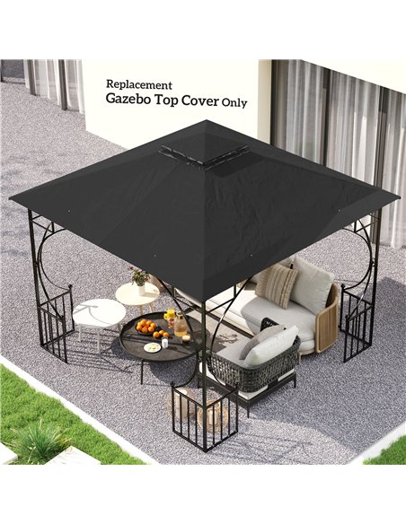 Outsunny 3x3(m) Replacement Gazebo Canopy, Double Tier Roof Top for Garden, Patio, Outdoor, Black (TOP ONLY) - pic 119511 | FastDaddyshop