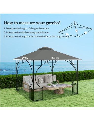 Outsunny 3x3(m) Replacement Gazebo Canopy, Double Tier Roof Top for Garden, Patio, Outdoor, Grey (TOP ONLY)
