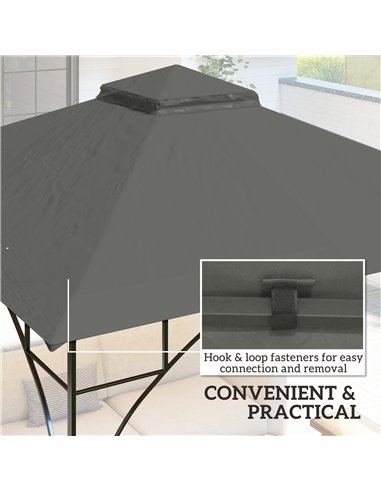 Outsunny 3x3(m) Replacement Gazebo Canopy, Double Tier Roof Top for Garden, Patio, Outdoor, Grey (TOP ONLY)