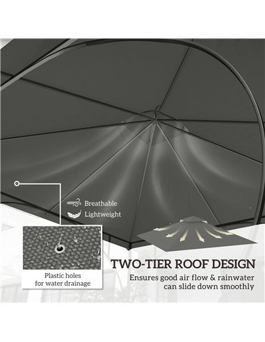 Outsunny 3x3(m) Replacement Gazebo Canopy, Double Tier Roof Top for Garden, Patio, Outdoor, Grey (TOP ONLY)