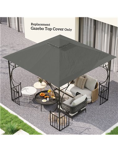 Outsunny 3x3(m) Replacement Gazebo Canopy, Double Tier Roof Top for Garden, Patio, Outdoor, Grey (TOP ONLY)