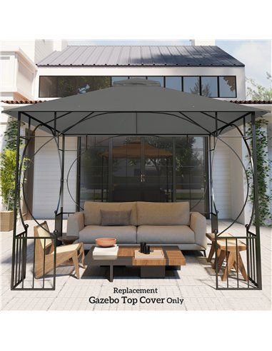 Outsunny 3x3(m) Replacement Gazebo Canopy, Double Tier Roof Top for Garden, Patio, Outdoor, Grey (TOP ONLY)