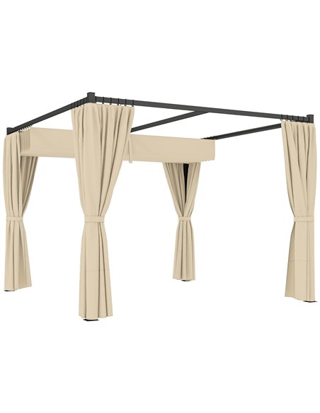 Outsunny 3 x 3(m) Retractable Pergola, Garden Gazebo Shelter with Curtains, for Grill, Patio, Deck, Khaki - pic 119523 | FastDaddyshop