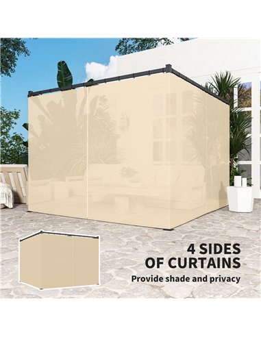 Outsunny 3 x 3(m) Retractable Pergola, Garden Gazebo Shelter with Curtains, for Grill, Patio, Deck, Khaki