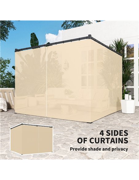 Outsunny 3 x 3(m) Retractable Pergola, Garden Gazebo Shelter with Curtains, for Grill, Patio, Deck, Khaki - pic 119527 | FastDaddyshop