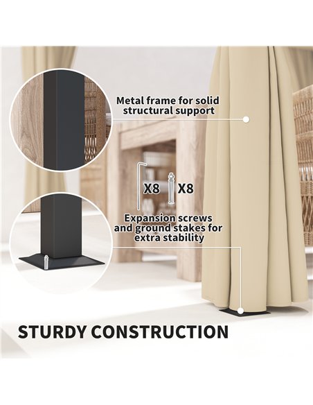 Outsunny 3 x 3(m) Retractable Pergola, Garden Gazebo Shelter with Curtains, for Grill, Patio, Deck, Khaki - pic 119528 | FastDaddyshop