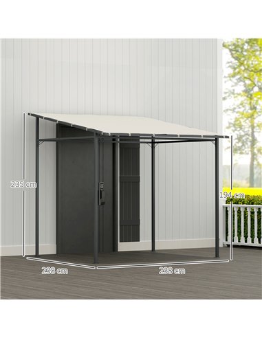 Outsunny 2.4 x 2.4 m Wall Mounted Pergola Gazebo with PA Coating Fabric and Metal Frame, UPF30+, Lean to Garden Gazebo, Wind Res