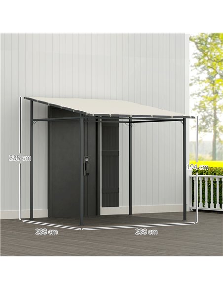 Outsunny 2.4 x 2.4 m Wall Mounted Pergola Gazebo with PA Coating Fabric and Metal Frame, UPF30+, Lean to Garden Gazebo, Wind Res - pic 119534 | FastDaddyshop