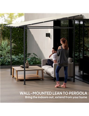 Outsunny 2.4 x 2.4 m Wall Mounted Pergola Gazebo with PA Coating Fabric and Metal Frame, UPF30+, Lean to Garden Gazebo, Wind Res