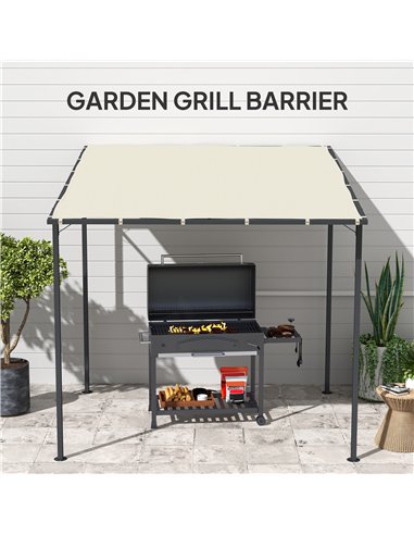 Outsunny 2.4 x 2.4 m Wall Mounted Pergola Gazebo with PA Coating Fabric and Metal Frame, UPF30+, Lean to Garden Gazebo, Wind Res