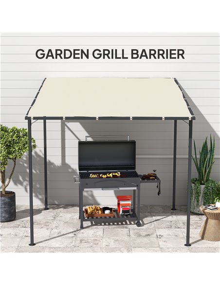 Outsunny 2.4 x 2.4 m Wall Mounted Pergola Gazebo with PA Coating Fabric and Metal Frame, UPF30+, Lean to Garden Gazebo, Wind Res - pic 119538 | FastDaddyshop