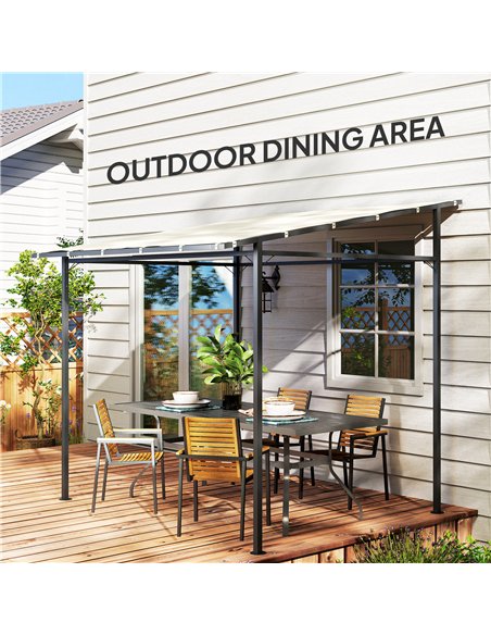 Outsunny 2.4 x 2.4 m Wall Mounted Pergola Gazebo with PA Coating Fabric and Metal Frame, UPF30+, Lean to Garden Gazebo, Wind Res - pic 119540 | FastDaddyshop