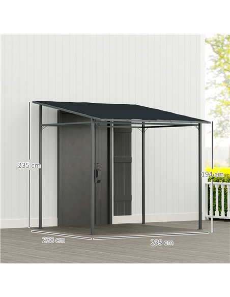 Outsunny 2.4 x 2.4 m Wall Mounted Pergola Gazebo with PA Coating Fabric and Metal Frame, UPF30+, Lean to Garden Gazebo, Wind Res - pic 119543 | FastDaddyshop
