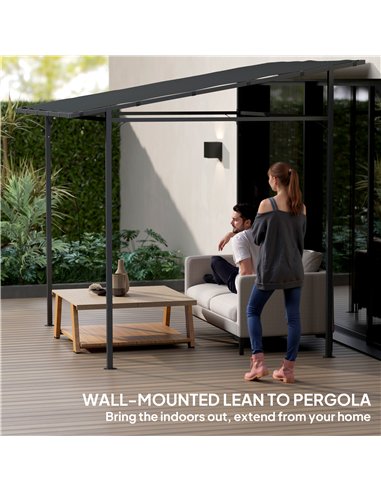 Outsunny 2.4 x 2.4 m Wall Mounted Pergola Gazebo with PA Coating Fabric and Metal Frame, UPF30+, Lean to Garden Gazebo, Wind Res