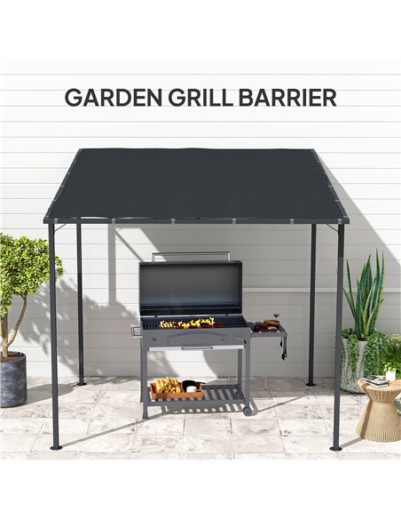 Outsunny 2.4 x 2.4 m Wall Mounted Pergola Gazebo with PA Coating Fabric and Metal Frame, UPF30+, Lean to Garden Gazebo, Wind Res - pic 119547 | FastDaddyshop