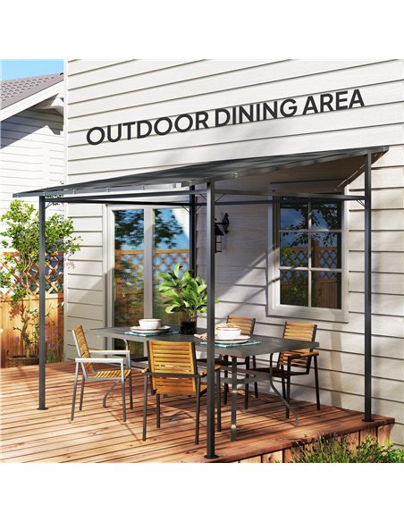 Outsunny 2.4 x 2.4 m Wall Mounted Pergola Gazebo with PA Coating Fabric and Metal Frame, UPF30+, Lean to Garden Gazebo, Wind Res - pic 119549 | FastDaddyshop