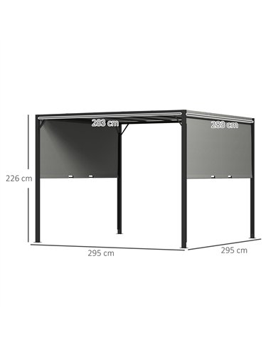 Outsunny 3 X 3 Meters Pergola with Retractable Roof, Garden Gazebo with Adjustable Sun Shade Canopy and Steel Frame, Charcoal Gr