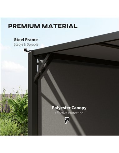 Outsunny 3 X 3 Meters Pergola with Retractable Roof, Garden Gazebo with Adjustable Sun Shade Canopy and Steel Frame, Charcoal Gr