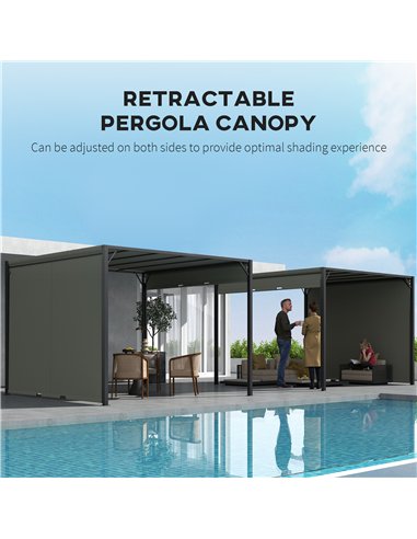 Outsunny 3 X 3 Meters Pergola with Retractable Roof, Garden Gazebo with Adjustable Sun Shade Canopy and Steel Frame, Charcoal Gr