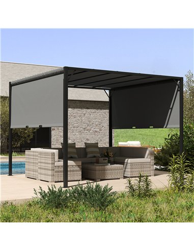 Outsunny 3 X 3 Meters Pergola with Retractable Roof, Garden Gazebo with Adjustable Sun Shade Canopy and Steel Frame, Charcoal Gr