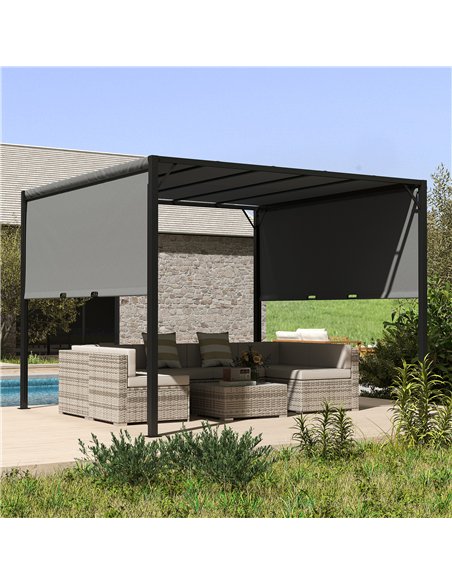 Outsunny 3 X 3 Meters Pergola with Retractable Roof, Garden Gazebo with Adjustable Sun Shade Canopy and Steel Frame, Charcoal Gr - pic 119555 | FastDaddyshop