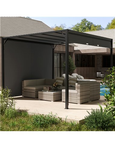 Outsunny 3 X 3 Meters Pergola with Retractable Roof, Garden Gazebo with Adjustable Sun Shade Canopy and Steel Frame, Charcoal Gr