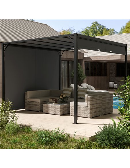 Outsunny 3 X 3 Meters Pergola with Retractable Roof, Garden Gazebo with Adjustable Sun Shade Canopy and Steel Frame, Charcoal Gr - pic 119556 | FastDaddyshop