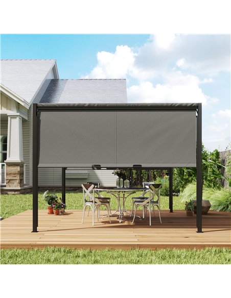 Outsunny 3 X 3 Meters Pergola with Retractable Roof, Garden Gazebo with Adjustable Sun Shade Canopy and Steel Frame, Charcoal Gr - pic 119557 | FastDaddyshop