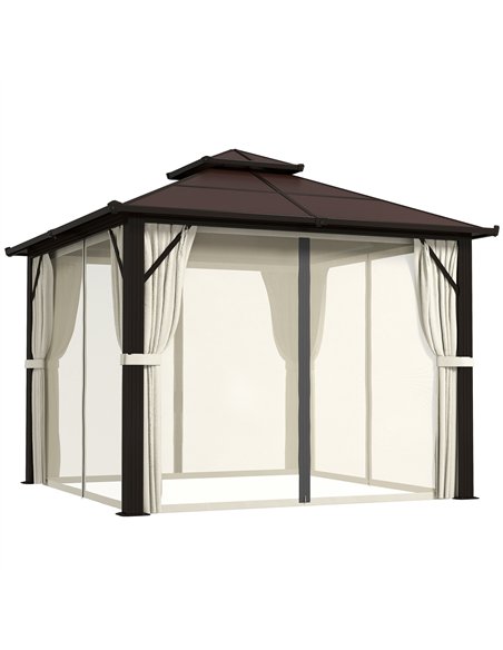 Outsunny 3 x 3(m) Hardtop Gazebo Canopy with UPF30+ Double Polycarbonate Roof, Aluminium Frame Garden Gazebo Permanent Pavilion  - pic 119559 | FastDaddyshop