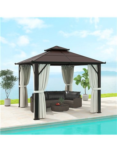 Outsunny 3 x 3(m) Hardtop Gazebo Canopy with UPF30+ Double Polycarbonate Roof, Aluminium Frame Garden Gazebo Permanent Pavilion 