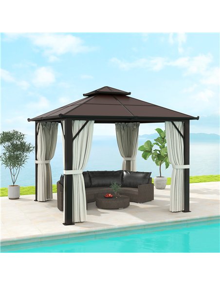Outsunny 3 x 3(m) Hardtop Gazebo Canopy with UPF30+ Double Polycarbonate Roof, Aluminium Frame Garden Gazebo Permanent Pavilion  - pic 119560 | FastDaddyshop
