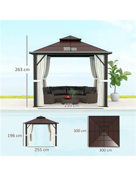 Outsunny 3 x 3(m) Hardtop Gazebo Canopy with UPF30+ Double Polycarbonate Roof, Aluminium Frame Garden Gazebo Permanent Pavilion  - pic 119561 | FastDaddyshop