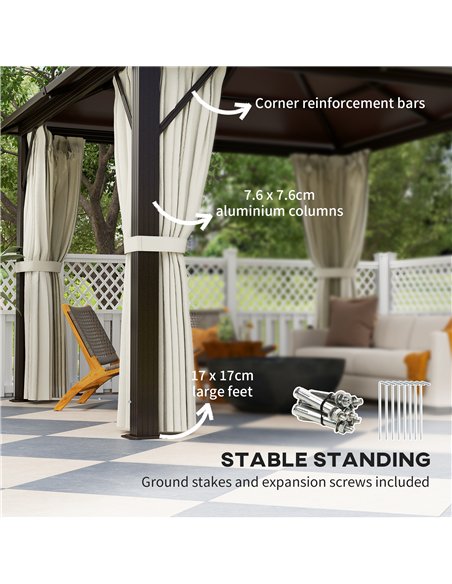 Outsunny 3 x 3(m) Hardtop Gazebo Canopy with UPF30+ Double Polycarbonate Roof, Aluminium Frame Garden Gazebo Permanent Pavilion  - pic 119563 | FastDaddyshop