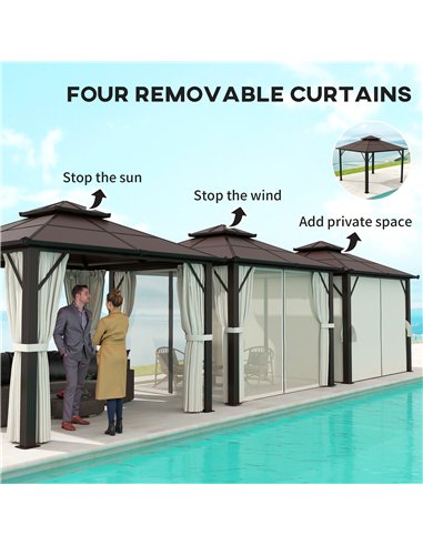 Outsunny 3 x 3(m) Hardtop Gazebo Canopy with UPF30+ Double Polycarbonate Roof, Aluminium Frame Garden Gazebo Permanent Pavilion 